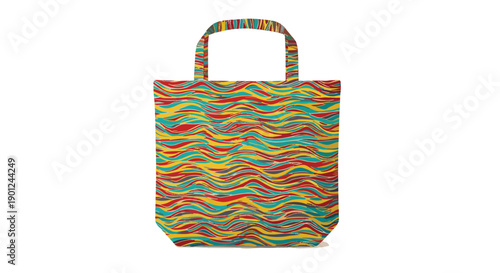 Vibrant Wavy Striped Tote Bag Featuring Bright Red Yellow and Blue Patterns