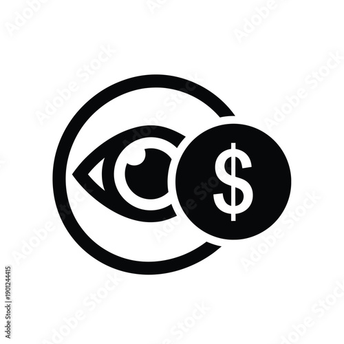 Black and white eye with a dollar sign in a circle symbolizing financial vision or cost estimation concept