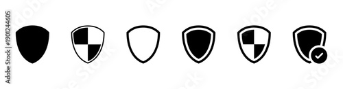 shield security protection icon set in outline and solid styles, for protection, verified, and grid symbols for UI - security and defense symbols for antivirus, privacy, and UI design.