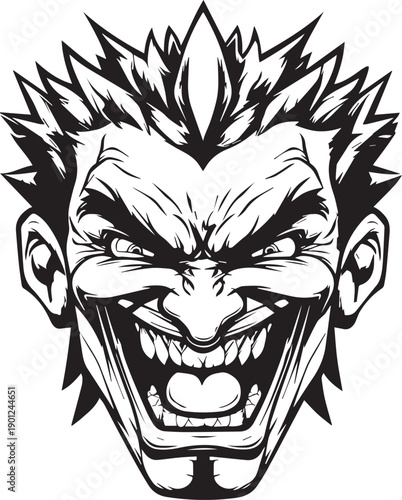 Angry Comic Villain Face Mascot Logo in Black and White Vector Style