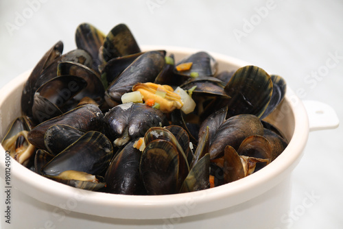 Mussels cooked in their own broth