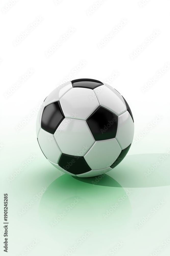 Naklejka premium A black and white soccer ball resting on a green surface.