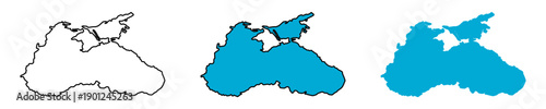 Stylized Map Icon Set of the Black Sea with Various Styles including Outline and Flat Solid Versions. Vector Image.