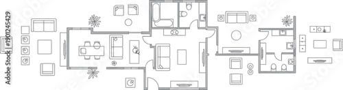 A blurry black and white floor plan image isolated on transparent background