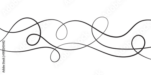 Thin squiggly lines. Wavy wiggle stripe pattern decoration. Curvy thread, string or yarn lines for ornament, decor, separate, divider. Tangled squiggle linear doodle shapes. Vector.