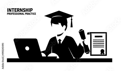 Graduate internship vector icon silhouette isolated on white background for skills and professional experience