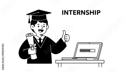 Cartoon graduate internship vector illustration isolated on white background for skills development and professional practice