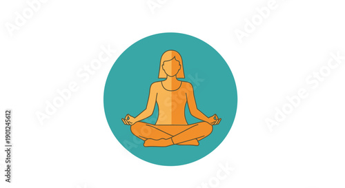 Vector Icon of Woman Meditating in Yoga Lotus Pose (Padmasana). Mindfulness, Spiritual Balance, and Wellness Concept Illustration.