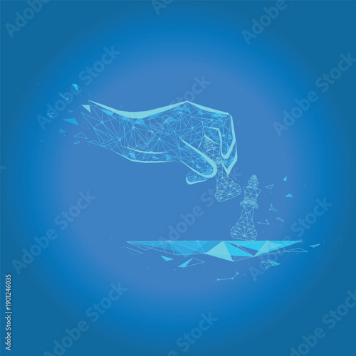 Digital business strategy concept with hand moving chess king vector illustration