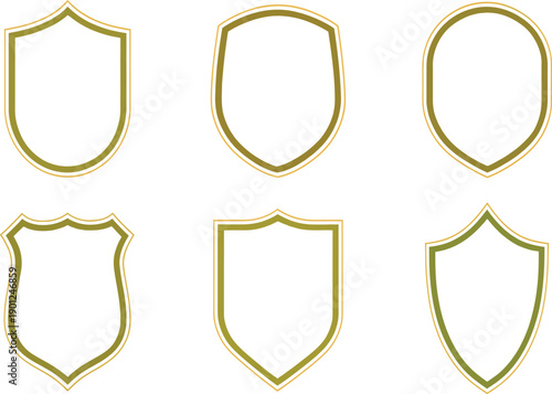 Set of Golden Luxury Shield Badges and Heraldic Crest Labels for Premium Branding and Security Identity