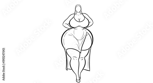 Woman illustration with curvy body in line art style