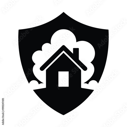 Secure home protection with shield and house icon for safety
