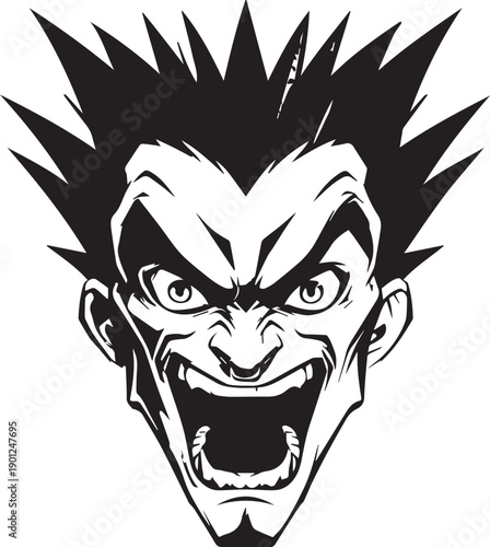 Angry Comic Villain Face Mascot Logo in Black and White Vector Style