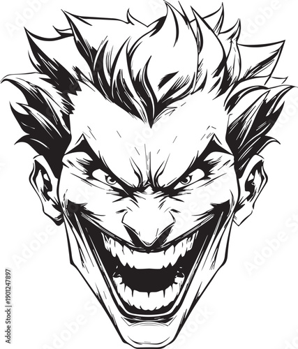 Angry Comic Villain Face Mascot Logo in Black and White Vector Style