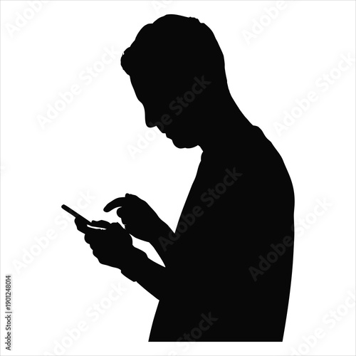 A silhouette of a man using his smartphone in a simple pose