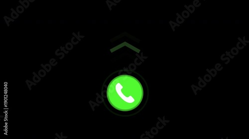 Incoming call ring icon animation with wave effect  and swipe up on black background, phone ring sign animation incoming call icon animation. Alpha channel only 4k
