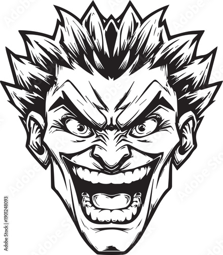 Angry Comic Villain Face Mascot Logo in Black and White Vector Style