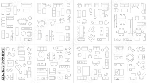 A blurry technical drawing or blueprint with various symbols isolated on transparent background
