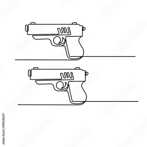 Gun is a continuous one-line drawing on a white background

