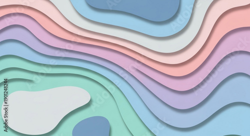 A colorful abstract vector graphic featuring layered wavy lines in pastel shades