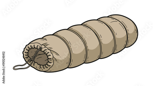 Hand-drawn illustration of a rolled up sleeping bag or camping mat for outdoor adventure and travel equipment related graphics.