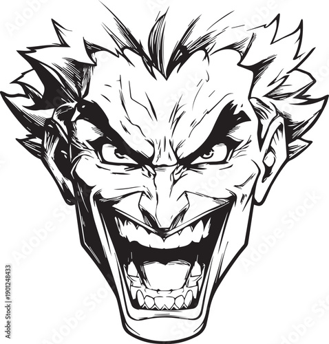 Angry Comic Villain Face Mascot Logo in Black and White Vector Style