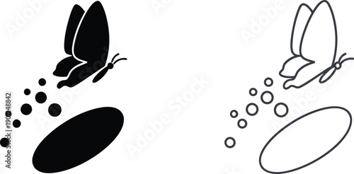 A minimalist illustration of two butterflies with bubbles and ovals