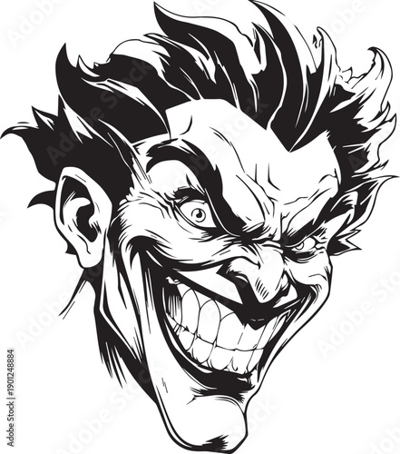 Angry Comic Villain Face Mascot Logo in Black and White Vector Style