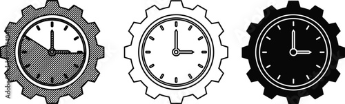 Gear shaped clocks in black and white mechanical