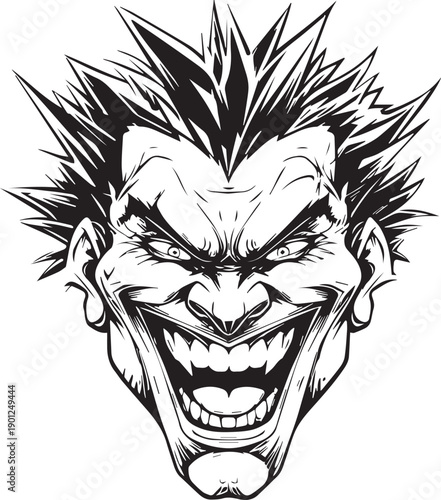 Angry Comic Villain Face Mascot Logo in Black and White Vector Style