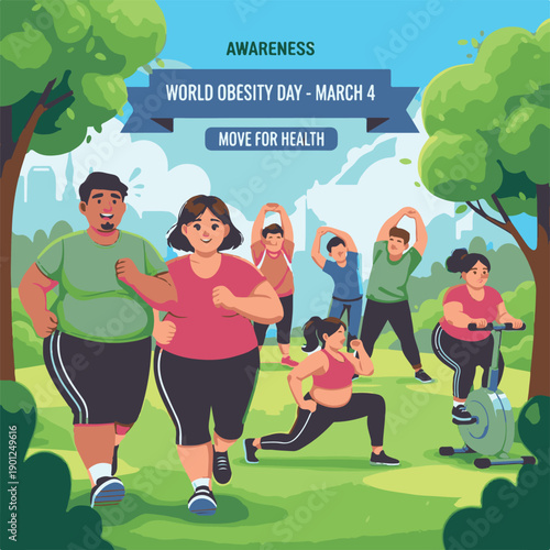 Group of People Exercising Outdoors for World Obesity Day Awareness Campaign