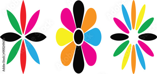 Colorful abstract floral illustration vector set with vibrant petal shapes for modern decorative design, logo creation, creative backgrounds, and graphic art projects