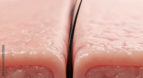 Closeup of dry cracked lips with a vertical split in the middle