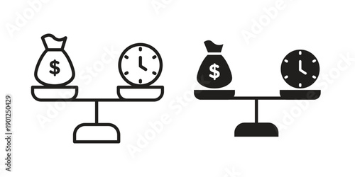Time and money compare scale icon for mobile concept and web apps, editable stroke