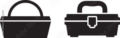 Black silhouette of a toolbox isolated on white background, construction tool box shadow icon, handyman equipment symbol, clean monochrome industrial design