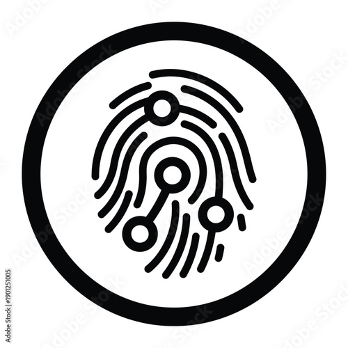 Black fingerprint icon in a circle for identity or security concepts