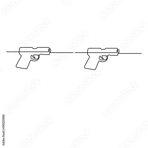 Gun is a continuous one-line drawing on a white background

