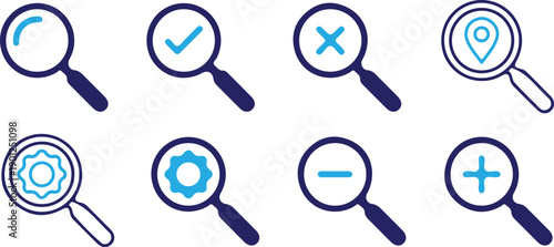 magnifying glass specific zoom bule line icons set vector illustration design collection 