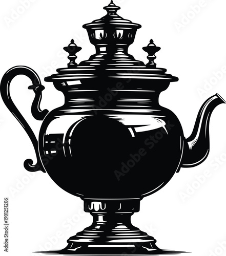 Vintage samovar teapot with intricate design and decorative lid