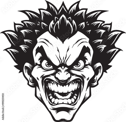 Angry Comic Villain Face Mascot Logo in Black and White Vector Style