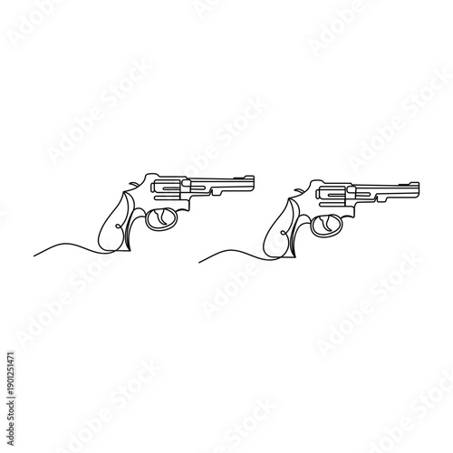 Gun is a continuous one-line drawing on a white background


