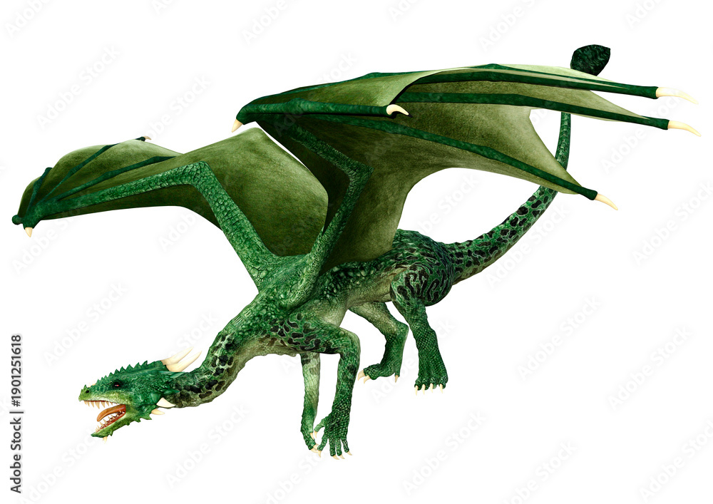 Fototapeta premium 3D Rendering Fairy Tale Dragon on White