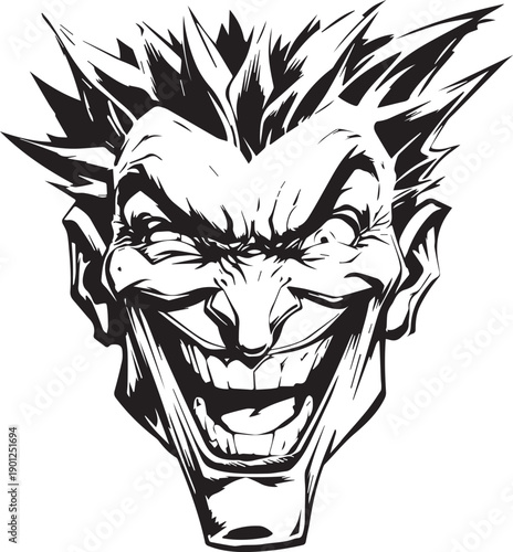 Angry Comic Villain Face Mascot Logo in Black and White Vector Style