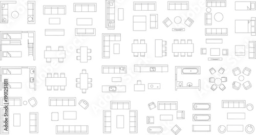 A collection of various technical line drawings and diagrams isolated on transparent background