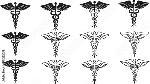 Caduceus medical symbol black and white healthcare medicine