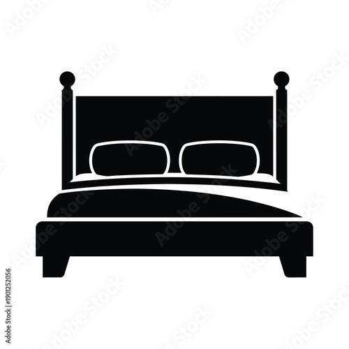 A black silhouette of a bed with a headboard and two pillows