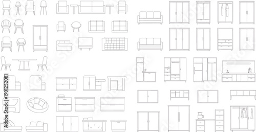 A collection of various architectural blueprint isolated on transparent background