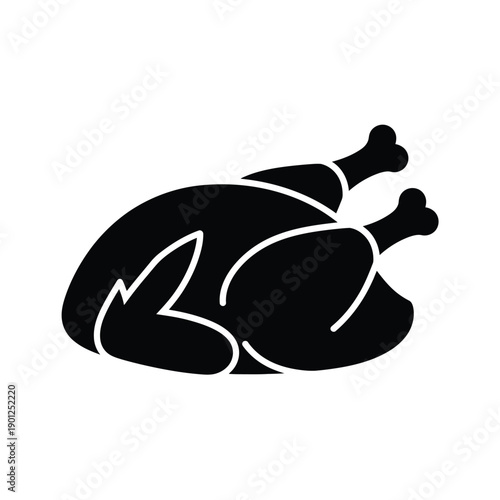 A black silhouette of a whole raw turkey with white outline