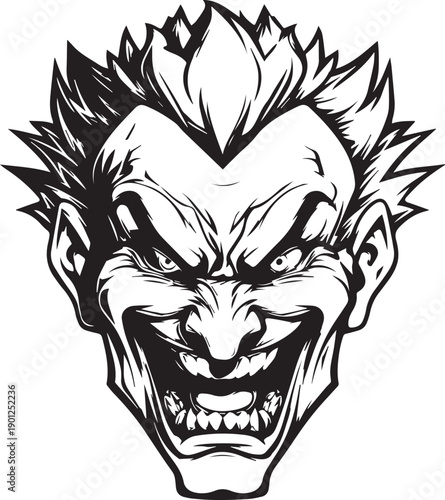 Angry Comic Villain Face Mascot Logo in Black and White Vector Style