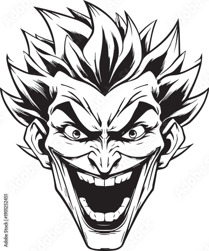 Angry Comic Villain Face Mascot Logo in Black and White Vector Style